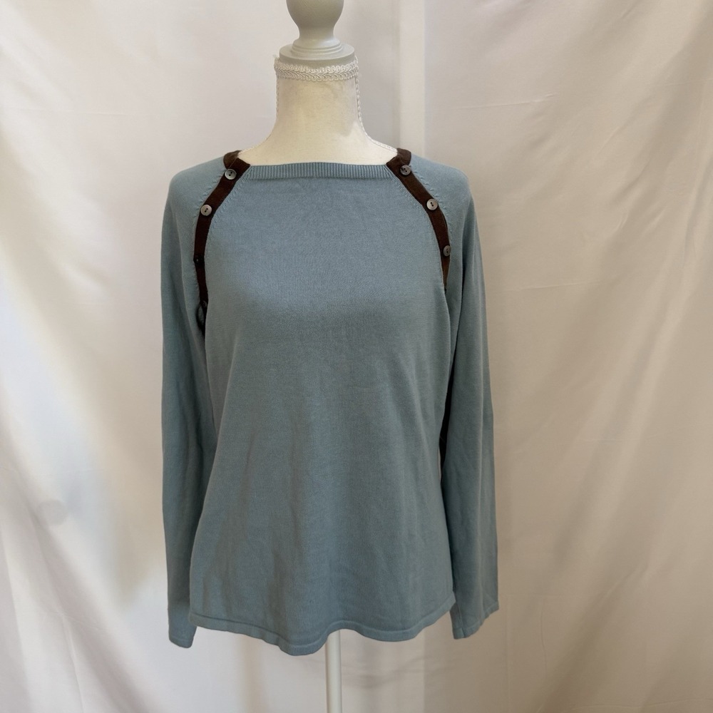 J‎ Jill Tunic Sweater Women's Size Small Blue Shoulder Button Detail 100% Cotton